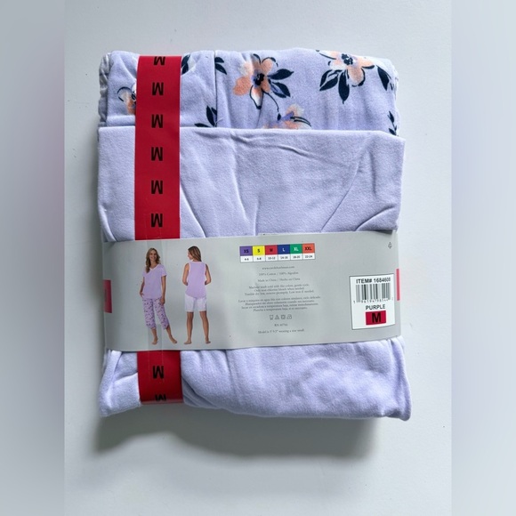 Midnight by Carole Hochman 4-Piece Cotton Pajama Purple Floral Stripe Sleepwear - Picture 5 of 7